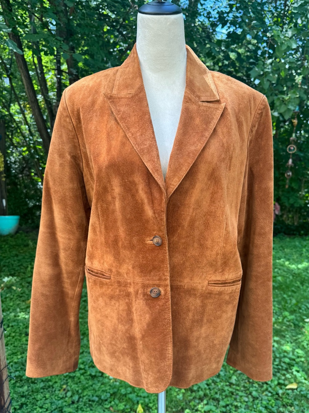 Kate Hill 100% Leather Suede Cognac/Tan Brown Sz 14 Vintage Jacket/Blazer